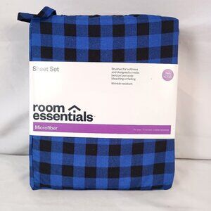 Room Essentials Microfiber Sheet Set Twin Twin XL Blue Plaid NWT